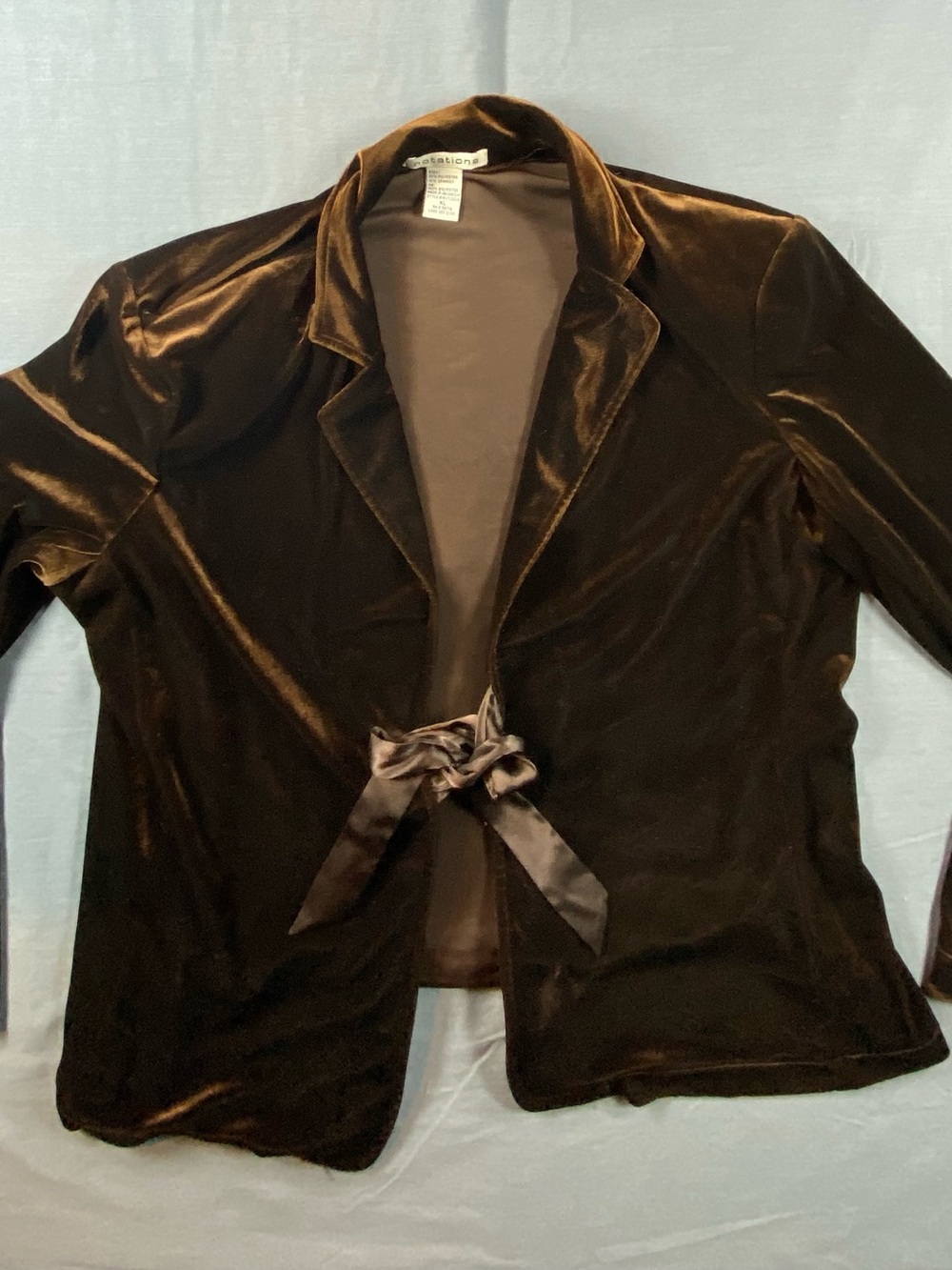 Notations Velvet Tie-Front Blazer in chocolate Brown
